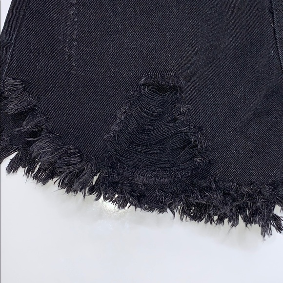 JEANS WEAR Black Ripped Denim Button Fly Shorts - Picture 4 of 7